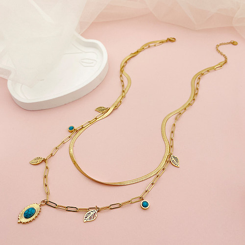 Simple Style Roman Style Leaves Stainless Steel  Gold Plated Double Layer Necklaces In Bulk