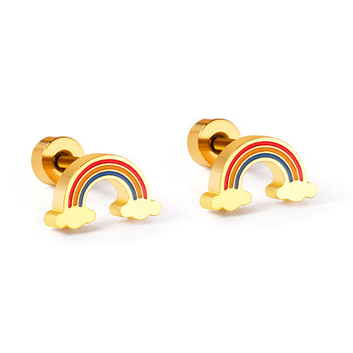 Pendientes lindos del acero inoxidable de la cáscara de la fruta del arco iris 1 par