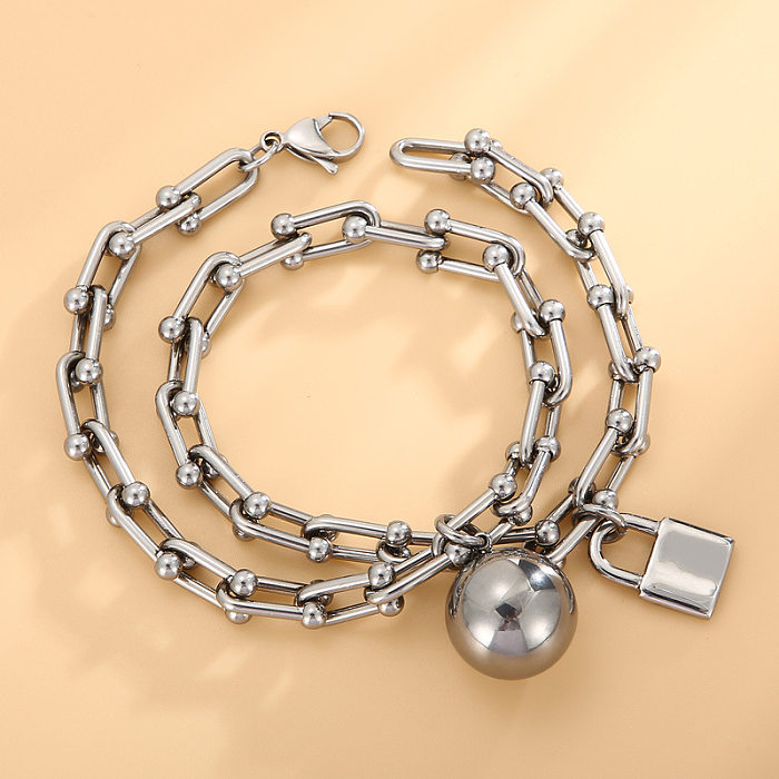 Ferradura corrente bola bloqueio pingente pulseira de aço inoxidável jóias por atacado