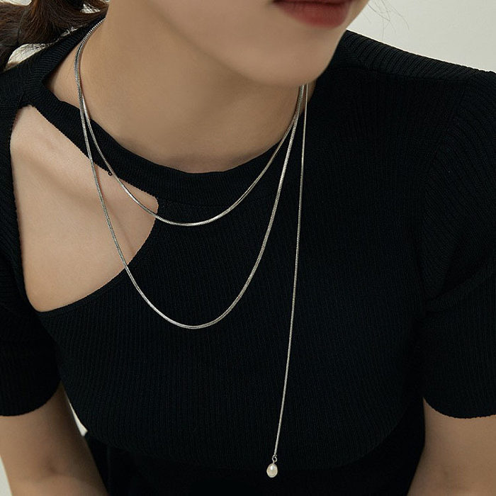 Commute Solid Color Stainless Steel Plating Gold Plated Layered Necklaces