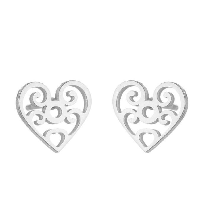 1 par de pendientes chapados en acero inoxidable con forma de flor y forma de corazón a la moda