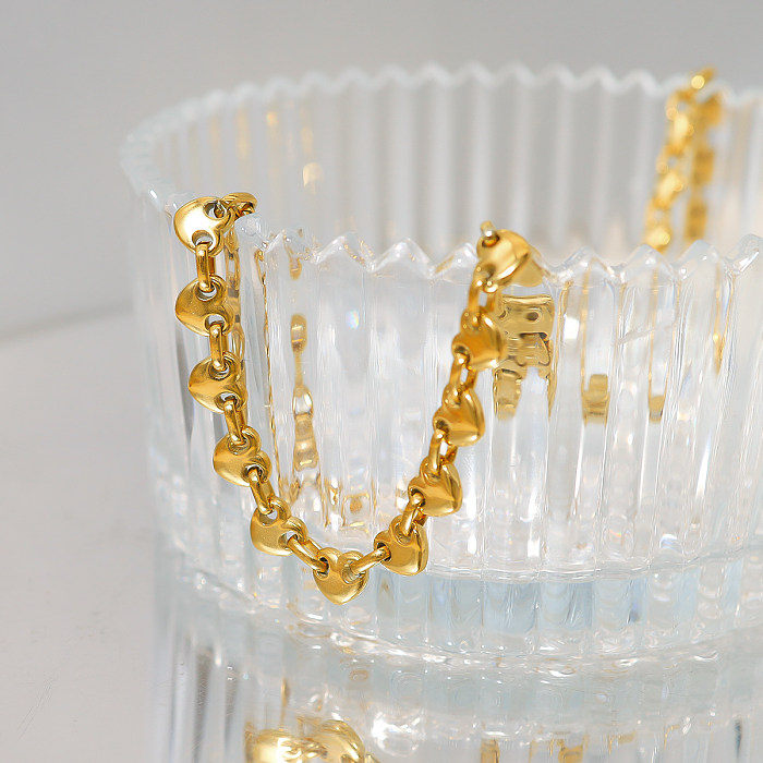 Colar banhado a ouro 14K de aço inoxidável em formato de coração estilo simples