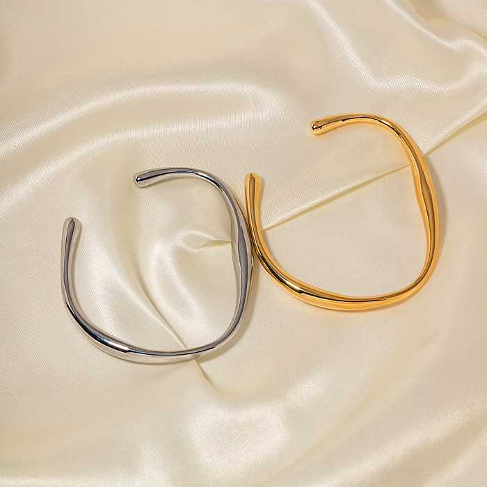 Moderner Stil, einfacher Stil, unregelmäßige, einfarbige Manschettenarmbänder mit Edelstahlbeschichtung und 18 Karat Goldbeschichtung