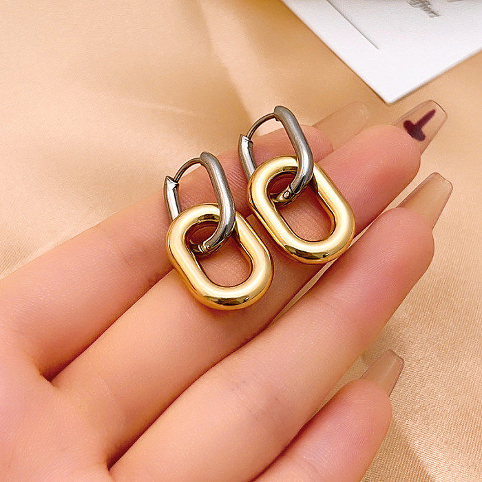 1 Pair Elegant Hip-Hop Vintage Style Geometric Oval Polishing Plating Stainless Steel Gold Plated Silver Plated Drop Earrings