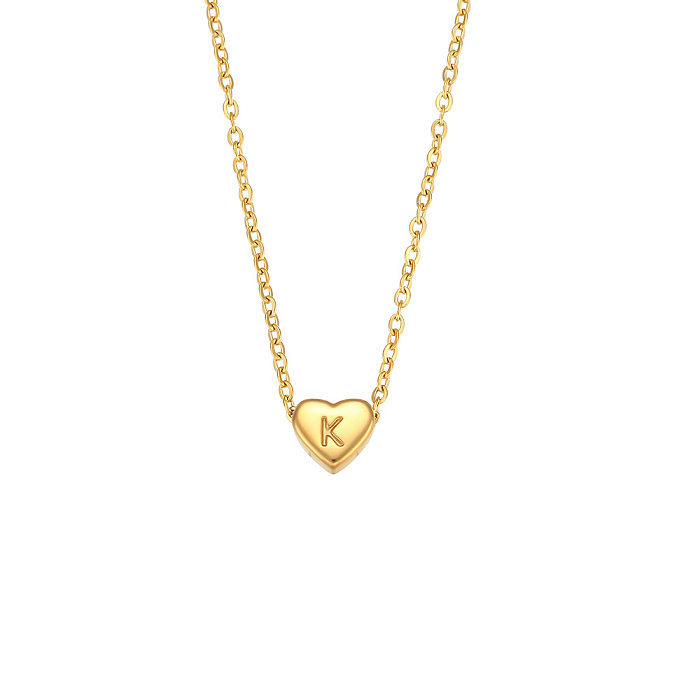 Moda galvanizada 18K ouro em forma de coração letra zircão pingente colar de aço inoxidável