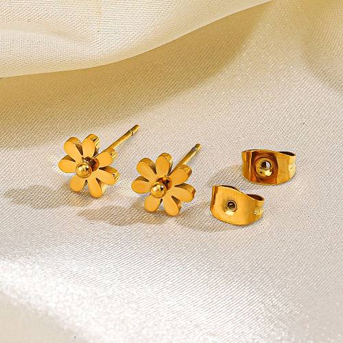 1 Pair Sweet Simple Style Flower Plating Stainless Steel Ear Studs