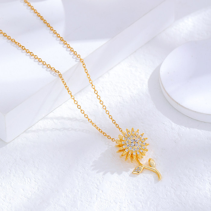 Wholesale Romantic Solid Color Stainless Steel 24K Gold Plated Zircon Pendant Necklace