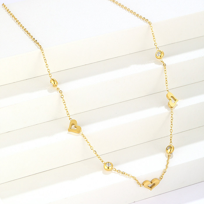 Casual Hip-Hop Heart Shape Stainless Steel  Plating Inlay Zircon 18K Gold Plated Necklace