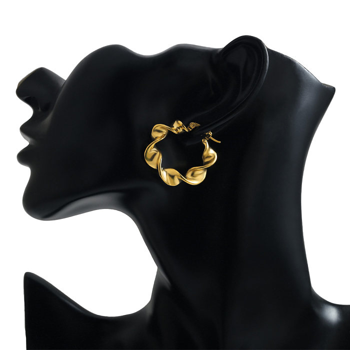1 Pair Elegant Simple Style Solid Color Twist Plating Stainless Steel  18K Gold Plated Hoop Earrings