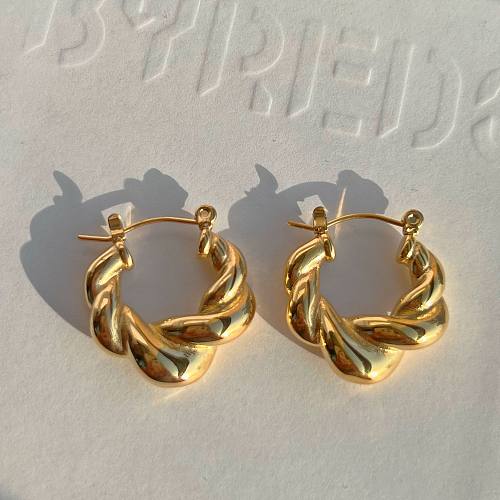 1 Pair Simple Style Twist Stainless Steel Plating 18K Gold Plated Hoop Earrings