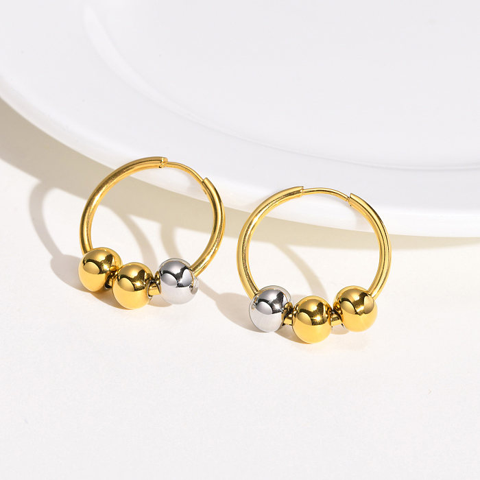 1 Piece INS Style Simple Style Solid Color Stainless Steel  Beaded Stainless Steel 18K Gold Plated Earrings