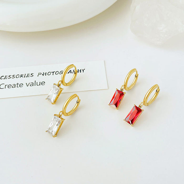 Fashion Rectangle Stainless Steel  Drop Earrings Inlaid Zircon Stainless Steel  Earrings 1 Pair