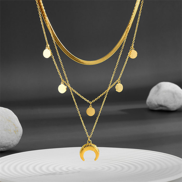 Elegant Modern Style Round Moon Stainless Steel Plating Layered Necklaces