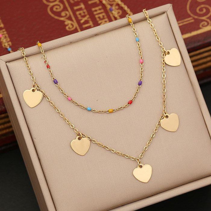1 Piece Fashion Commute Cross Heart Shape Stainless Steel  Plating Layered Necklaces