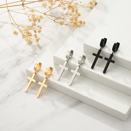 1 Pair Simple Style Classic Style Cross Plating Stainless Steel  Gold Plated Black Plated Earrings