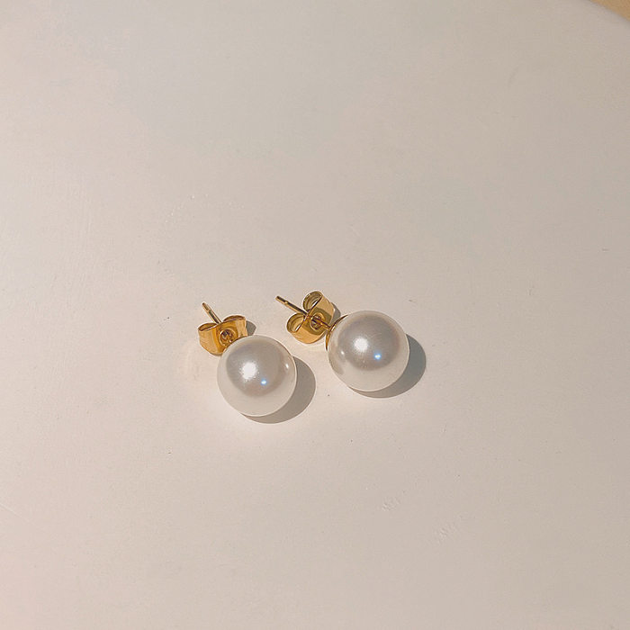 1 Pair French Style Pearl Plating Stainless Steel  Ear Studs