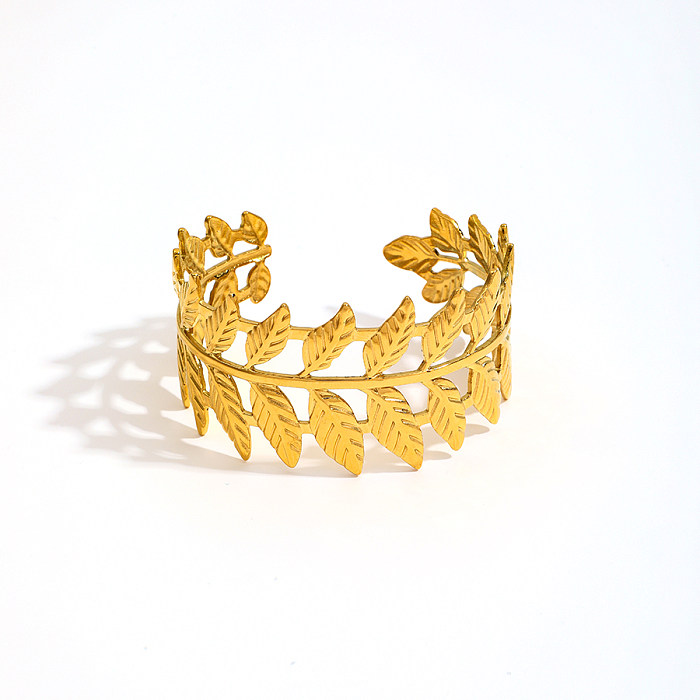 Estilo vintage folhas flor borboleta pulseira assimétrica banhada a ouro 16K de aço inoxidável