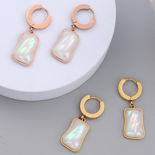 1 Pair Vacation Simple Style Irregular Stainless Steel Plating Inlay Shell Drop Earrings