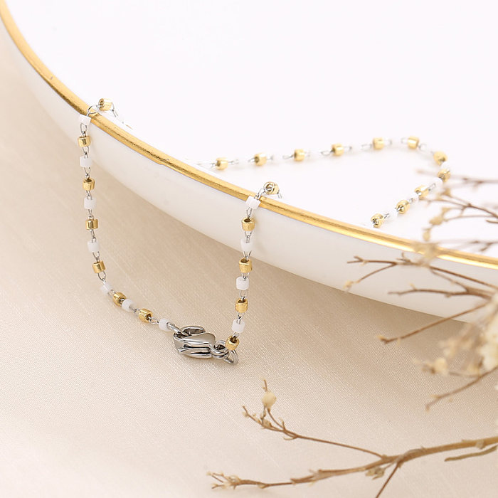 Elegant Round Stainless Steel Beaded 18K Gold Plated Bracelets