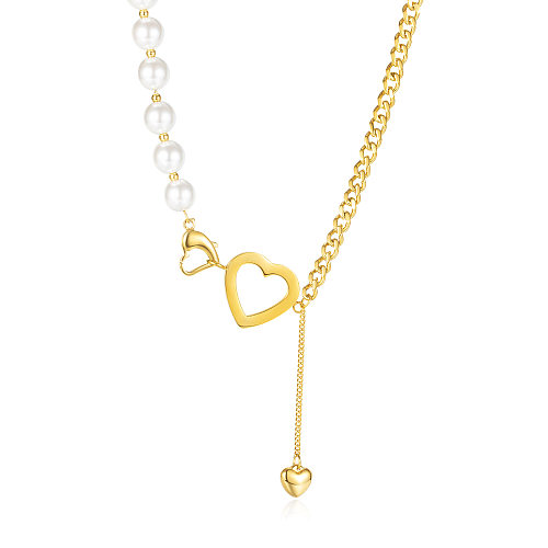 Collier en acier inoxydable avec couture de perles en forme de cœur, chaîne de clavicule, vente en gros