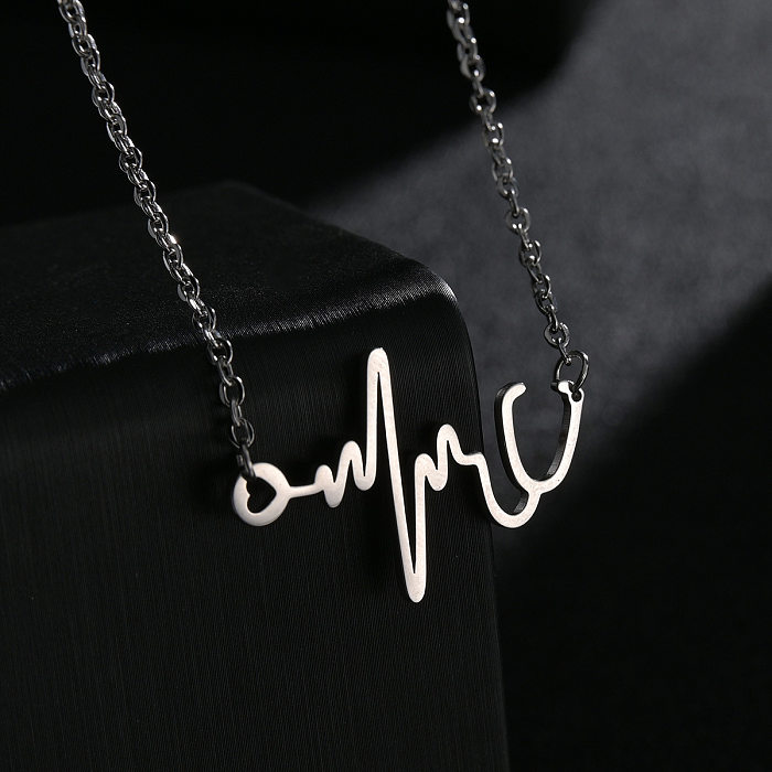 Collier avec pendentif en acier inoxydable pour femme élégante, électrocardiogramme