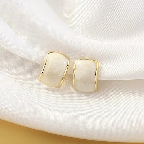 1 Pair Elegant Basic Solid Color Enamel Plating Stainless Steel  Alloy Opal Gold Plated Ear Studs