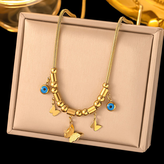 Collier pendentif papillon en acier inoxydable, incrustation de perles, pierres précieuses artificielles, Turquoise, à la mode, 1 pièce