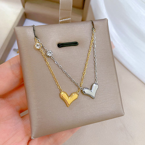 Cartoon Style Heart Shape Stainless Steel Plating Inlay Zircon Gold Plated Pendant Necklace