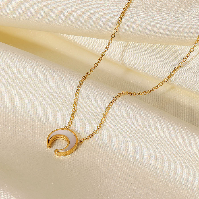 Novo estilo de concha branca natural em forma de crescente pingente colar de aço inoxidável banhado a ouro 18K