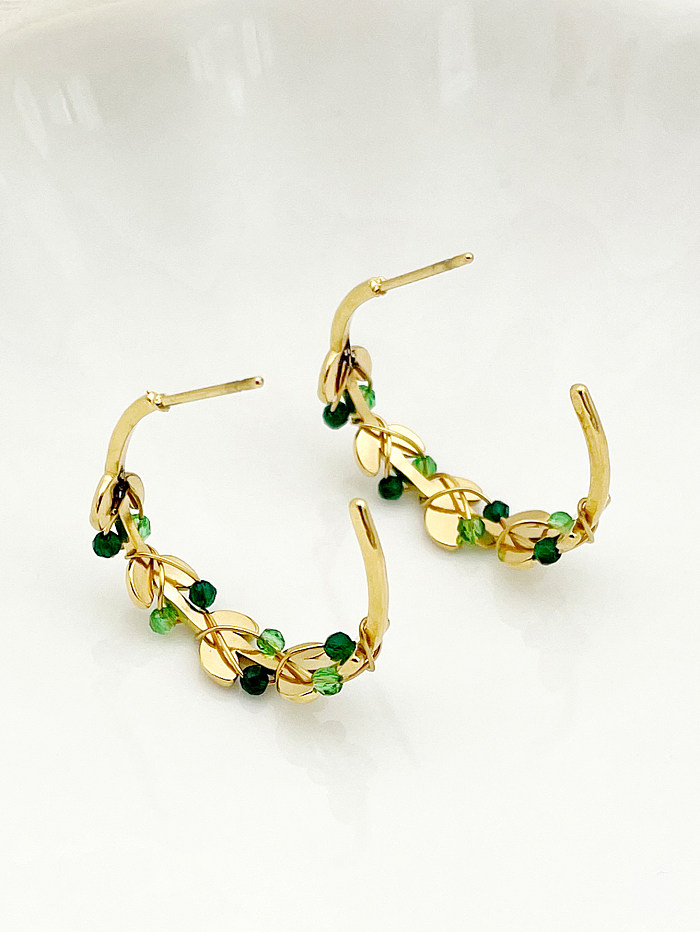 1 Pair Elegant Leaves Polishing Crystal Plating Stainless Steel  Gold Plated Ear Studs