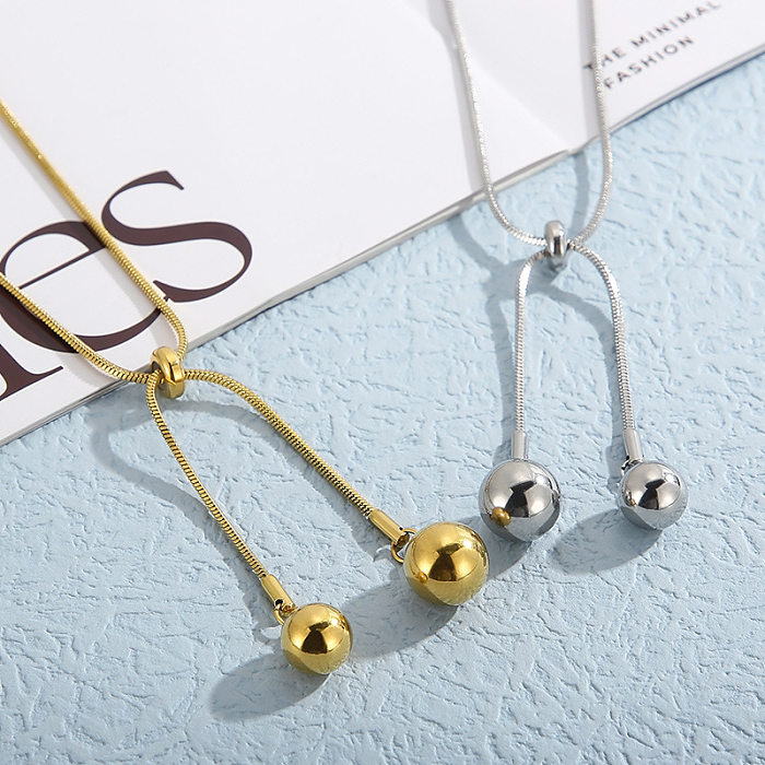 Fashion Stainless Steel Gold Bead Pendant Adjustable Snake Bone Necklace