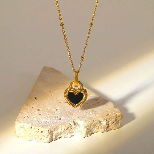 Collier avec pendentif en forme de cœur, nouveau style, en acier inoxydable, plaqué or 18 carats, Double face, petite serrure