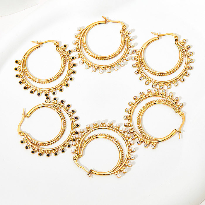 Geometrische Ohrringe im Vintage-Stil mit Edelstahlbeschichtung, künstlichen Perlen und Strasssteinen, 1 Paar