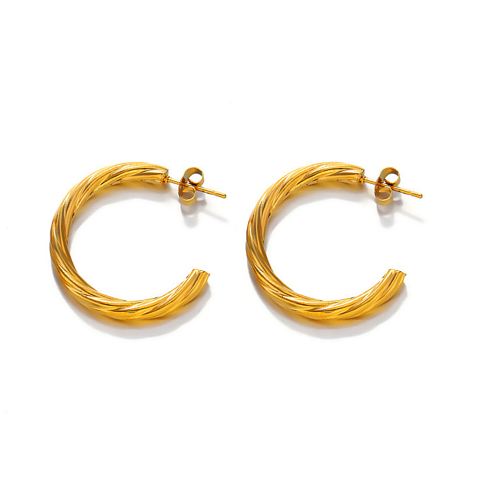 1 Pair Simple Style C Shape Twist Plating Stainless Steel  18K Gold Plated Earrings