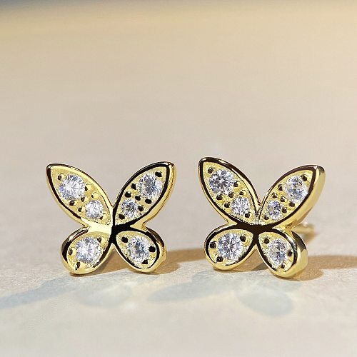 1 Pair Sweet Butterfly Inlay Sterling Silver Moissanite Ear Studs