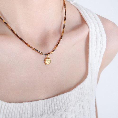 Collier avec pendentif en perles en acier inoxydable, forme de cœur rétro, œil de tigre