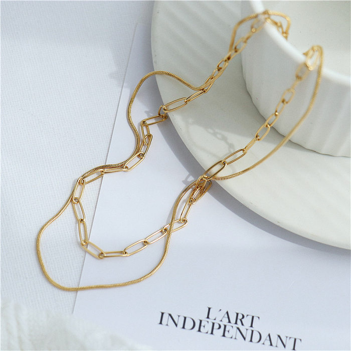 Schlichter Stil, klassischer Stil, einfarbige Doppelschicht-Halsketten aus Edelstahl