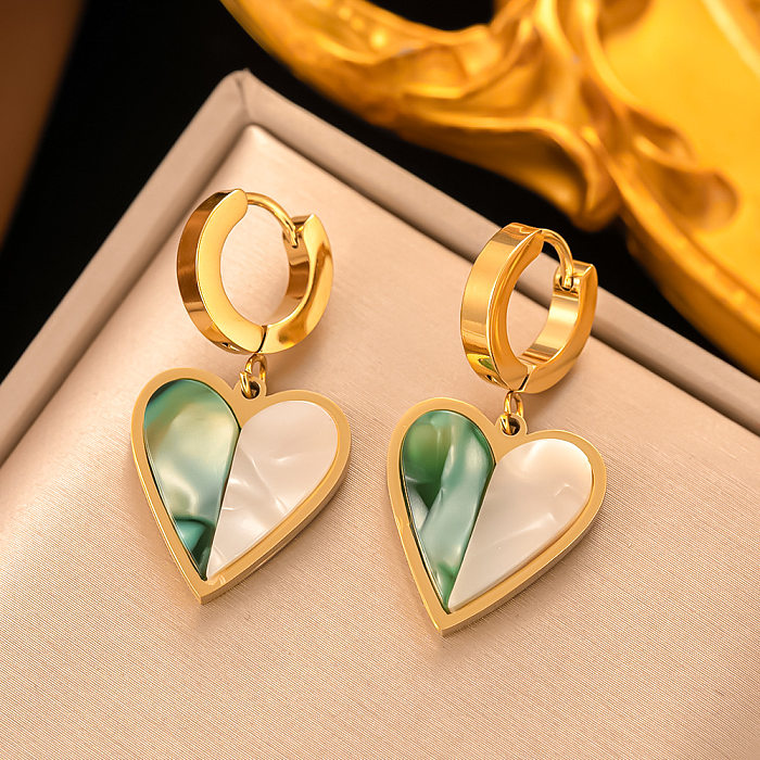 1 paire de boucles d'oreilles pendantes plaquées or 18 carats, Style ethnique, incrustation géométrique en acier inoxydable, pierre naturelle