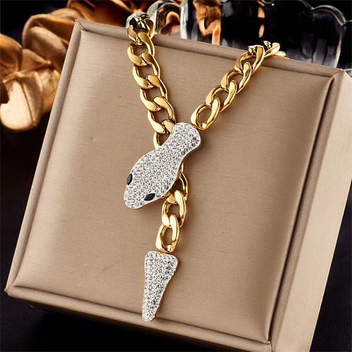 Glam Fashion Korean Style Snake Stainless Steel Chain Inlay Artificial Rhinestones Necklace 1 Piece
