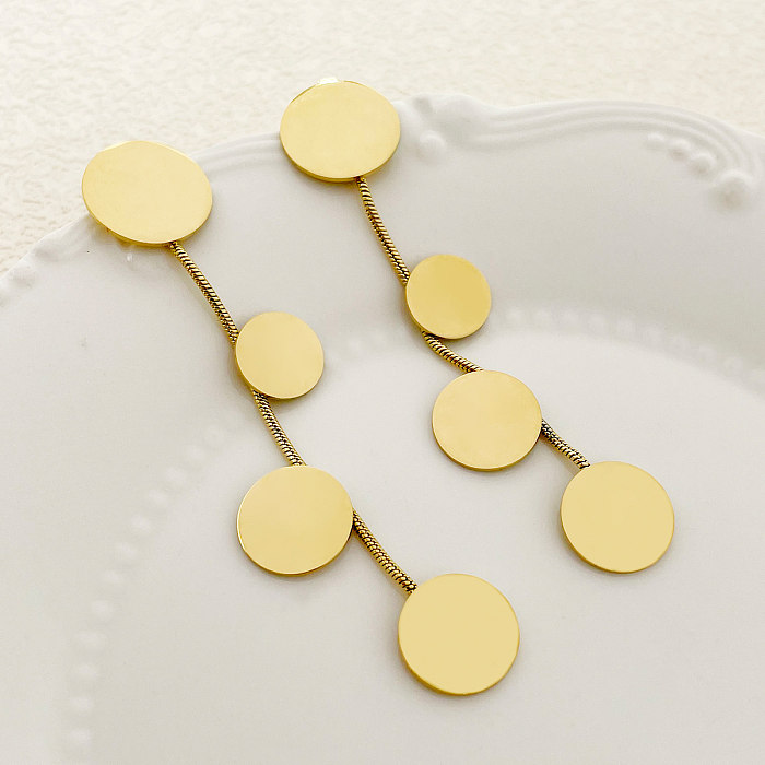 1 par de brincos estilo vintage estilo simples redondo com borla banhada a ouro em aço inoxidável