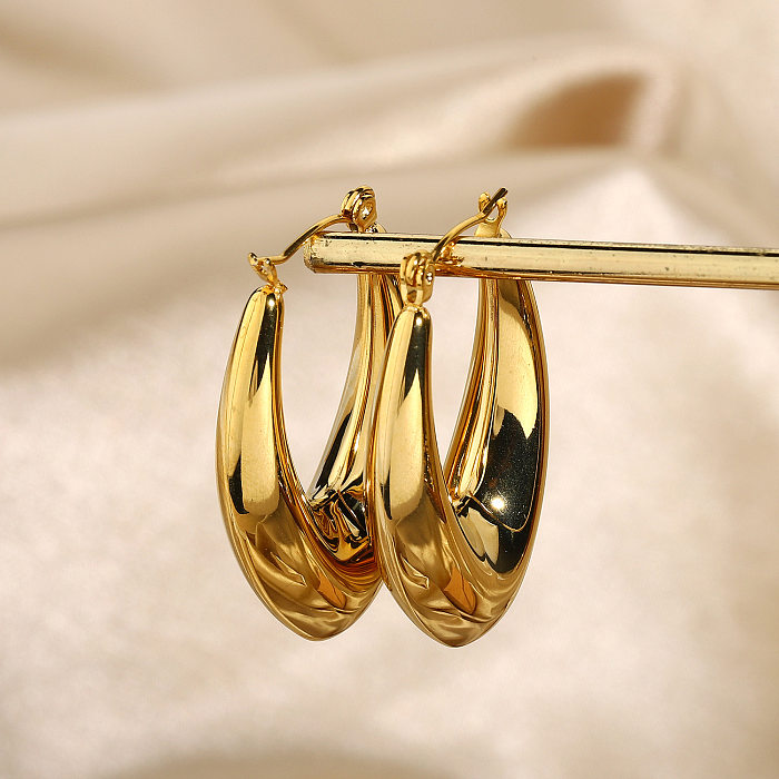 Brincos ovais quadrados ocos de aço inoxidável banhados a ouro simples