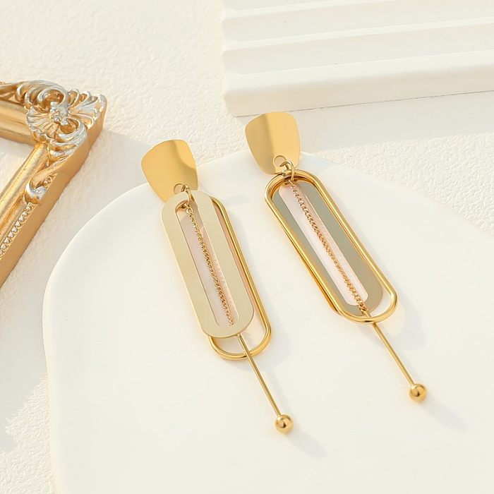 1 Pair Casual Paper Clip Square Plating Stainless Steel  Gold Plated Drop Earrings