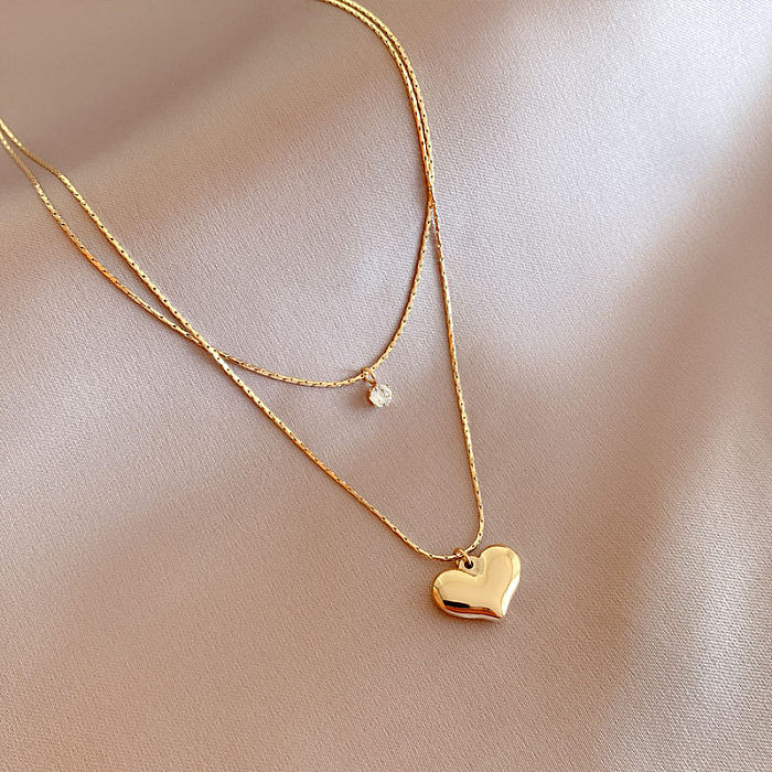 Fashion Heart Shape Stainless Steel Necklace Inlaid Zircon Stainless Steel  Necklaces