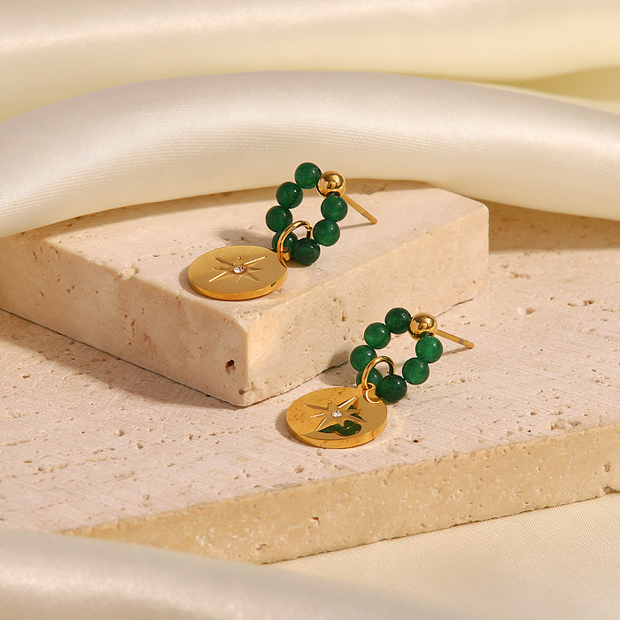 Boucles d'oreilles pendantes en pierre naturelle, Style Simple, hexagramme plaqué en acier inoxydable, 1 paire