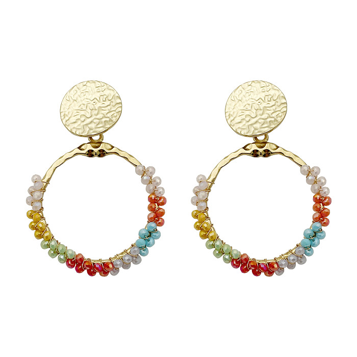 1 Pair Casual Simple Style Circle Beaded Plating Stainless Steel  Gold Plated Drop Earrings