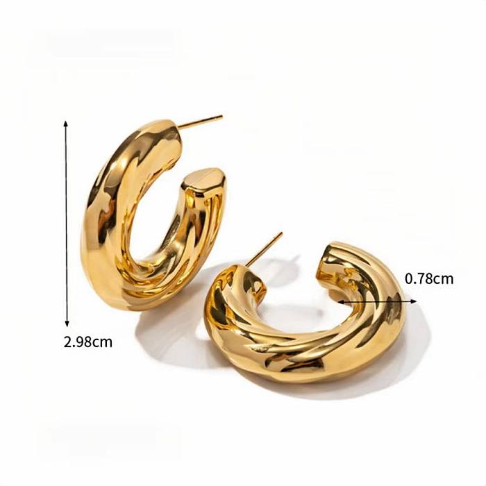 1 paire de boucles d'oreilles en acier inoxydable plaqué or 18 carats, Style Simple et élégant, couleur unie