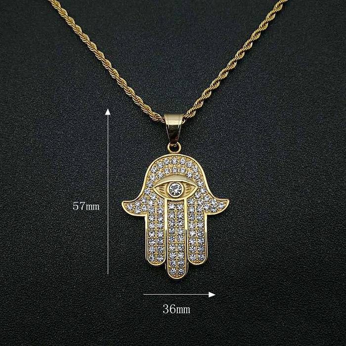 1 Piece Fashion Palm Stainless Steel Inlay Zircon Pendant Necklace