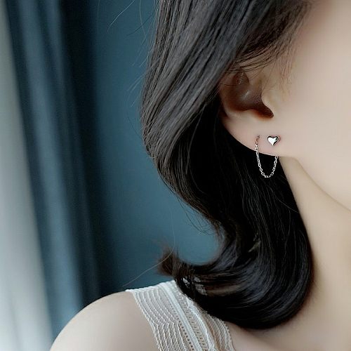 1 Pair Commute Heart Shape Chain Stainless Steel Ear Studs