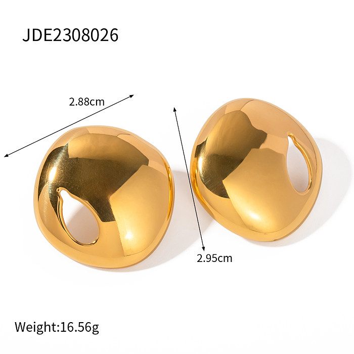 1 Pair IG Style Solid Color Plating Hollow Out Stainless Steel  18K Gold Plated Ear Studs