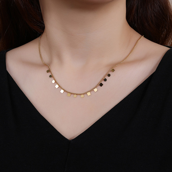 Casual Solid Color Stainless Steel  Stainless Steel Printing 18K Gold Plated Necklace